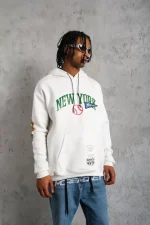 Erkek Baskılı Kapüşonlu Sweatshirt - Beyaz - Görsel 2