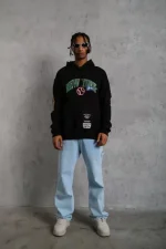 Erkek Baskılı Kapüşonlu Sweatshirt - Siyah - Görsel 2