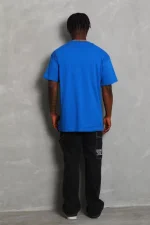 Unisex Oversize Düz Bisiklet Yaka T-Shirt - Mavi - Görsel 3