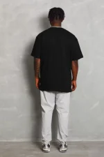 Unisex Oversize Düz Bisiklet Yaka T-Shirt - Siyah - Görsel 2