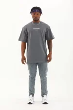 Unisex Oversize Baskılı Bisiklet Yaka T-Shirt - Füme - Görsel 3