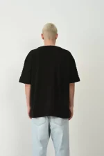 Unisex Baskılı Bisiklet Yaka Oversize T-Shirt - Siyah - Görsel 2