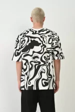 Unisex Baskılı Bisiklet Yaka Oversize T-Shirt - Beyaz - Görsel 3