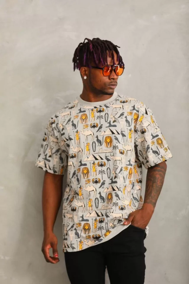 TY65d90bb082a1565d90bb082a17 Unisex Oversize Baskılı Bisiklet Yaka T-Shirt - Gri - Görsel 1