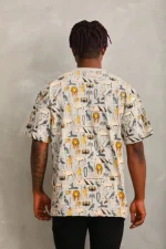 Unisex Oversize Baskılı Bisiklet Yaka T-Shirt - Gri - Görsel 2