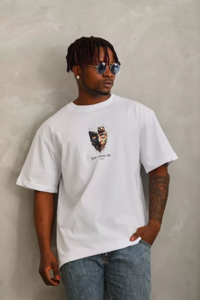 TY65dd012b4568865dd012b45690 Unisex Oversize Baskılı Bisiklet Yaka T-Shirt - Beyaz - Görsel 1