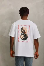 Unisex Oversize Baskılı Bisiklet Yaka T-Shirt - Beyaz - Görsel 2