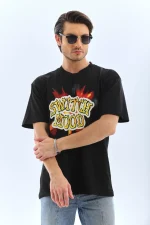 Unisex Oversize Baskılı Bisiklet Yaka T-Shirt - Siyah - Görsel 3