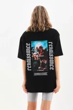 Unisex Baskılı Oversize T-Shirt - Siyah - Görsel 2