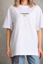 Unisex Baskılı Oversize T-Shirt - Beyaz - Görsel 3