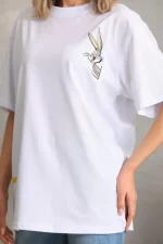 Unisex Baskılı Oversize T-Shirt - Beyaz - Görsel 2