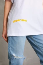 Unisex Baskılı Oversize T-Shirt - Beyaz - Görsel 3