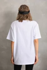 Unisex Taş Desenli Oversize T-Shirt - Beyaz - Görsel 2