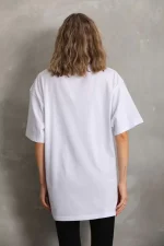 Unisex Taş Desenli Oversize T-Shirt - Beyaz - Görsel 2
