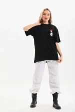 Unisex Baskılı Oversize T-Shirt - Siyah - Görsel 3