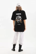 Unisex Baskılı Oversize T-Shirt - Siyah - Görsel 2