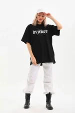 Unisex Baskılı Oversize T-Shirt - Siyah - Görsel 3