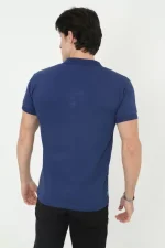 Erkek Yakalı Slim Fit Pike Çizgili T-Shirt - Mavi - Görsel 2