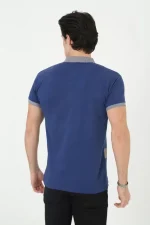 Erkek Yakalı Slim Fit Baskılı T-Shirt - Mavi - Görsel 2
