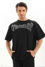 Unisex Oversize Taşlı T-Shirt - Siyah - Görsel 2