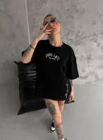 Unisex Baskılı Oversize T-Shirt - Siyah - Görsel 2