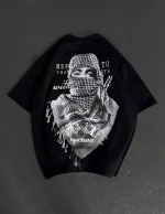 Unisex Baskılı Oversize T-Shirt - Siyah - Görsel 3