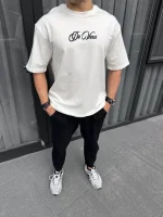 Unisex Baskılı Oversize T-Shirt - Beyaz - Görsel 3