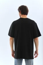 Unisex Oversize Taşlı Bisiklet Yaka T-Shirt - Siyah - Görsel 2