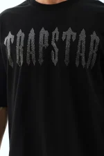 Unisex Oversize Taşlı Bisiklet Yaka T-Shirt - Siyah - Görsel 3