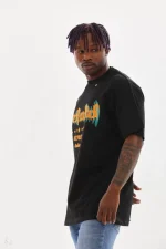 Unisex Kuşgözü Detaylı Baskılı Oversize T-Shirt - Siyah - Görsel 3