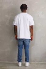 Unisex Kuşgözü Detaylı Baskılı Oversize T-Shirt - Beyaz - Görsel 3