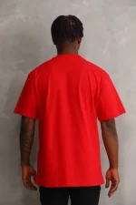 Unisex Baskılı Oversize T-Shirt - Kırmızı - Görsel 2
