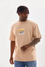 Unisex Baskılı Oversize T-Shirt - Bej - Görsel 3
