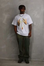 Unisex Baskılı Oversize T-Shirt - Beyaz - Görsel 3