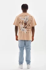 Unisex Baskılı Oversize T-Shirt - Bej - Görsel 2