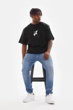 Unisex Baskılı Oversize T-Shirt - Siyah - Görsel 3