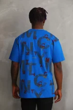 Unisex Baskılı Oversize T-Shirt - Mavi - Görsel 2