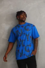 Unisex Baskılı Oversize T-Shirt - Mavi - Görsel 3