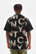 Unisex Baskılı Oversize T-Shirt - Siyah - Görsel 2