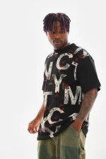 Unisex Baskılı Oversize T-Shirt - Siyah - Görsel 3