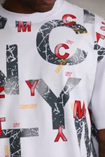 Unisex Baskılı Oversize T-Shirt - Beyaz - Görsel 3