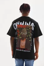 Unisex Baskılı Oversize T-Shirt - Siyah - Görsel 2