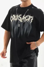 Unisex Oversize Kolye Dahil T-Shirt - Siyah - Görsel 2