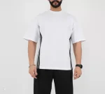 Unisex Oversize Yanları Şeritli T-Shirt - Beyaz - Görsel 2