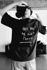 Unisex Baskılı Oversize T-Shirt - Siyah - Görsel 3