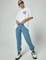 Unisex Baskılı Oversize T-Shirt - Beyaz - Görsel 2