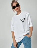 Unisex Baskılı Oversize T-Shirt - Beyaz - Görsel 3