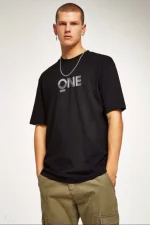 Unisex Baskılı Oversize T-Shirt - Siyah - Görsel 2