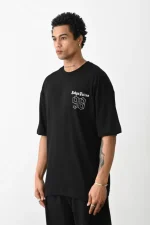 Unisex Baskılı Oversize T-Shirt - Siyah - Görsel 2