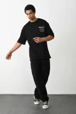 Unisex Baskılı Oversize T-Shirt - Siyah - Görsel 3